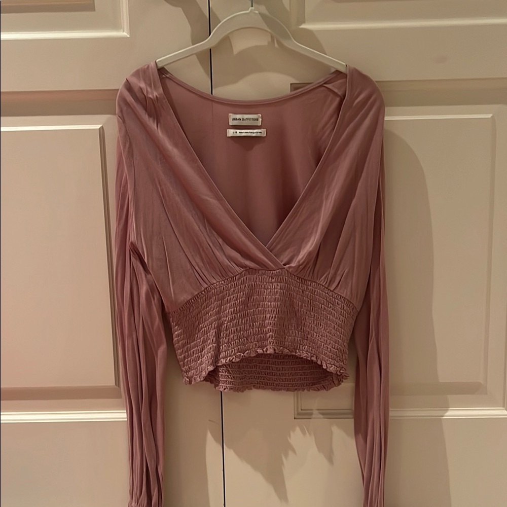 Urban Outfitters Pink Ribbed Wrap Blouse